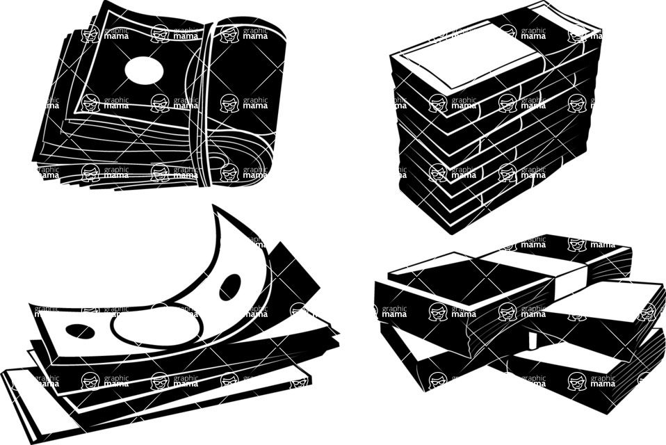 Vector silhouettes -  Vector Money Bills and Rolls Silhouettes Set